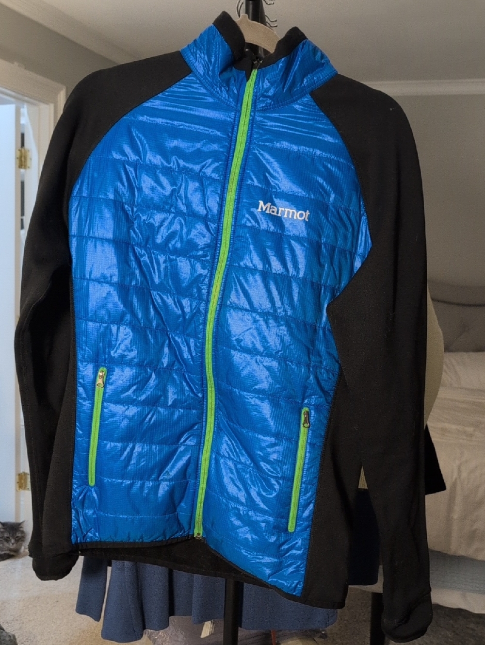 Marmot Blue Quilted Jacket with Black Sleeves